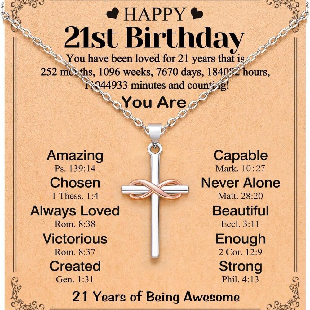 Happy 21st Necklace Silver Cross Infinity Chain For Women Gift Idea